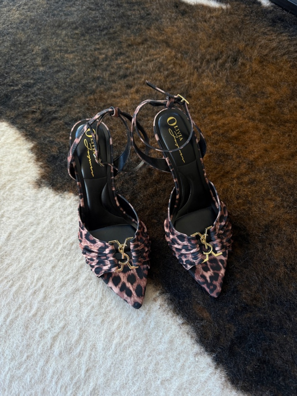 Leopard Pointed Toe Ankle Strap Heels
